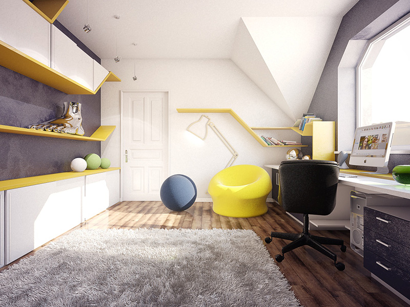 Sarı genç odası tasarımı