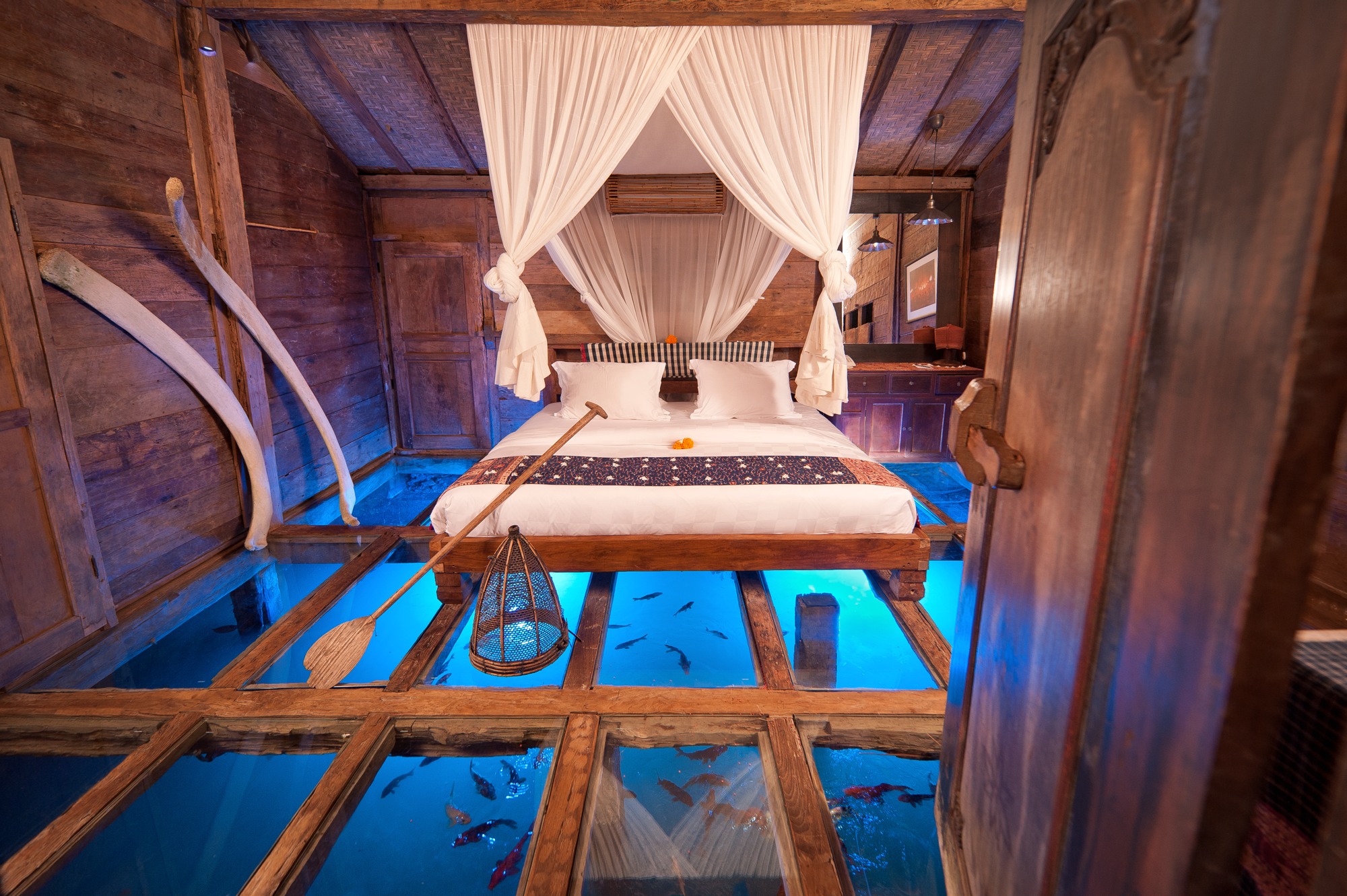 bambu evi akvaryum yatak odası